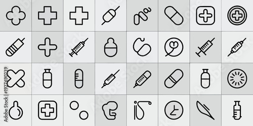 Collection of medical and healthcare icons in a grid pattern