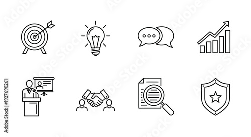 Diverse icons representing various aspects of business and communication