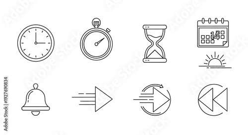 Assorted icons representing time management and scheduling concepts