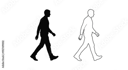 Two figures of a man walking one solid and one outlined