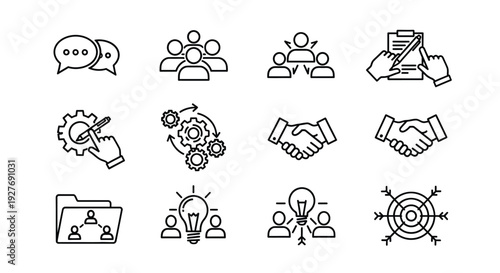Diverse icons representing various aspects of communication and collaboration