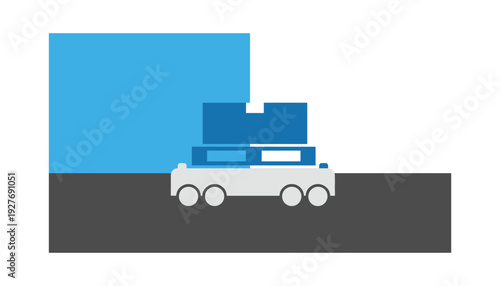 Modern delivery truck with boxes on the back on road