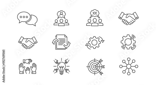 Set of icons representing various business and management concepts