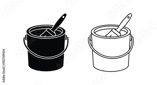 Two paint cans with tools one filled and one empty