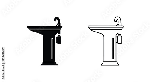 Two water fountains one black and one white shown in outline