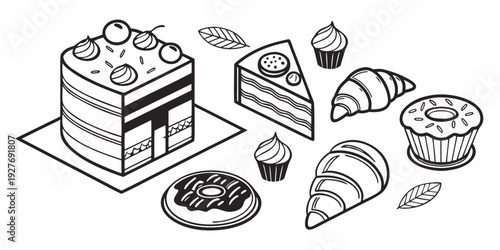 A colorful illustration of various types of food and a microwave oven Vector