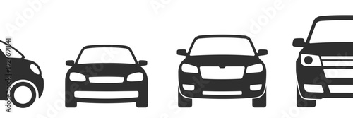 Four black and white car silhouettes arranged in a row vehicle