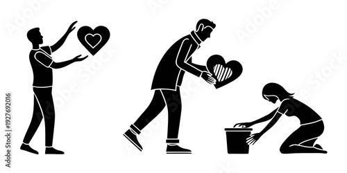 Illustration depicting the stages of a relationship from love to heartbreak Vector