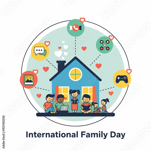 Family standing in front of house.