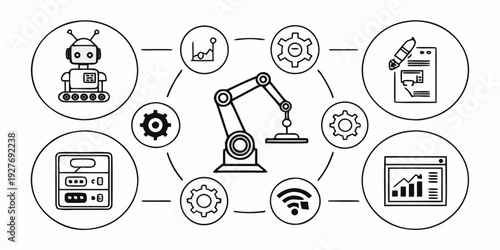 Illustration of interconnected devices and technologies in a smart home ecosystem Vector