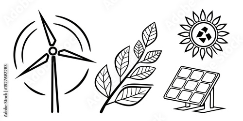 Illustration of renewable energy sources and environmental sustainability Vector