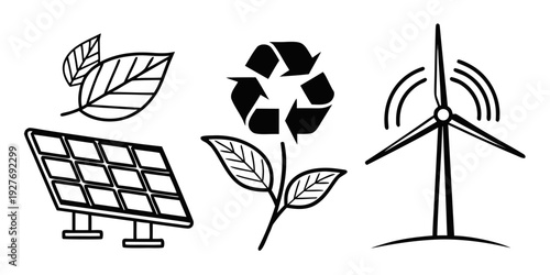Renewable energy sources including solar, wind, and plant-based energy Vector
