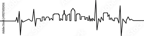 Ec cardiogram city skyline vector illustration showing heartbeat pulse and urban life concept
