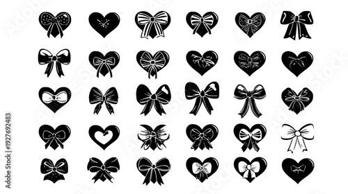 Charm philter bundle showcasing decorative hearts and ribbons, vector graphic set