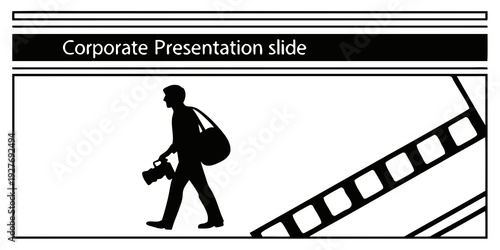 A person walking up a flight of stairs with a film strip in the background Vector