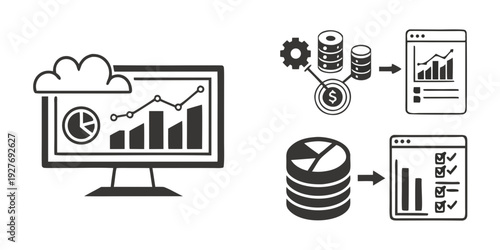 Data visualization and analysis process with database and reporting tools Vector