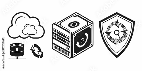 Illustration of cloud computing, server, and data security concepts Vector