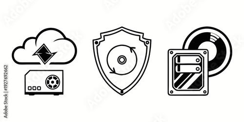 Security icons representing cloud storage, data protection, and encryption Vector
