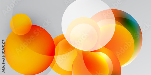 Abstract composition featuring overlapping circles. Warm orange hues dominate, blending into lighter shades. Minimalist design on gray background.