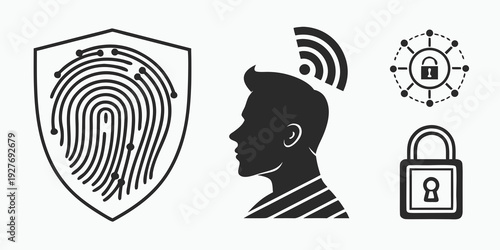 Conceptual illustration of biometric security and data protection for user authentication Vector