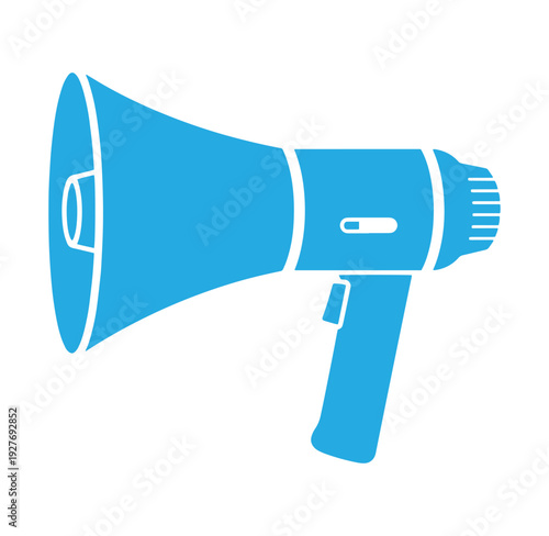 Blue megaphone on white background  communication device