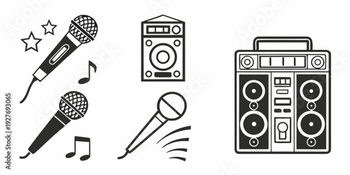 A collection of musical instruments and equipment for a live performance. Vector