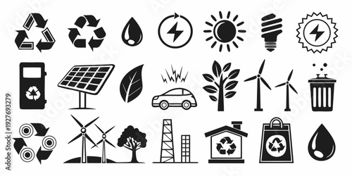 A collection of diverse icons representing various environmental and social sustainability concepts Vector
