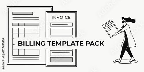 A man holding a briefcase standing next to a billing template pack Vector