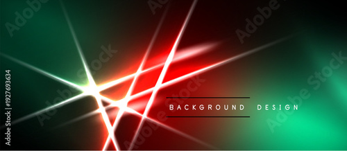 Abstract neon lines, vibrant green, red gradients. Dark background creates dynamic visual effect. Modern design element.