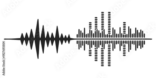 Sound wave visualization with amplitude and frequency spectrum analysis Vector