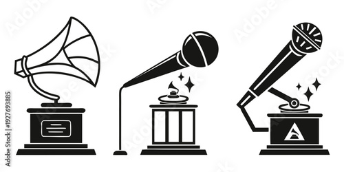 Vintage audio equipment and modern devices in a row Vector