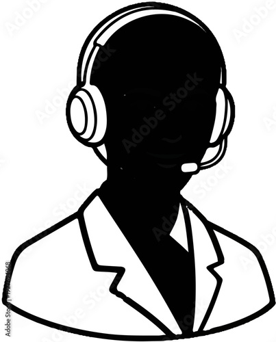 Stylized portrait of a person wearing headphones and a suit jacket