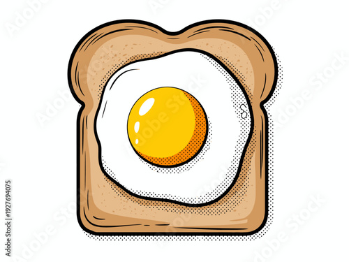 Sunny side up egg toasted bread slice with pop comic style shading breakfast food