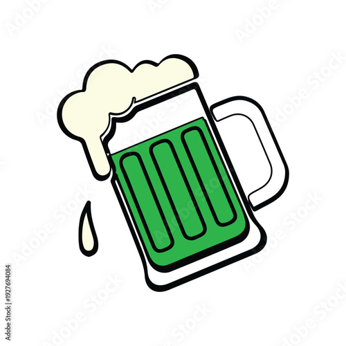 Cartoon Beer Mug with Foam and Droplet.