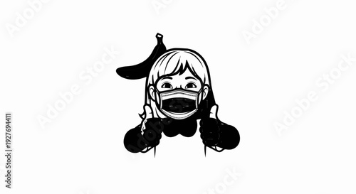 A person wearing a face mask gives a thumbs-up gesture with a banana