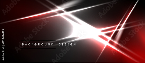 Abstract red, white light streaks. Dynamic energy radiates from central bright point. Modern background design element.
