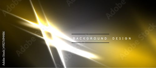 Abstract design features bright yellow, white light streaks over dark background. Gradient effect creates dynamic visual impact.