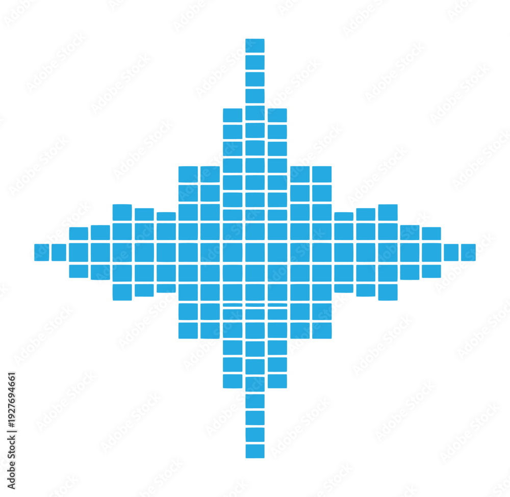 Fototapeta premium blue pixelated star shape made of small squares on white background