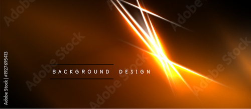 Abstract orange background. Bright lines converge toward central point, creating dynamic visual effect. Text reads background design.