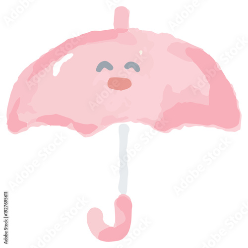 幼稚園・保育園向け 6月のやさしい水彩挿絵イラストシリーズ｜笑顔の傘 / June Watercolor Smiling Umbrella Illustration