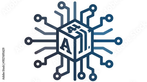 A stylized letter A surrounded by circuit-like patterns in blue and white