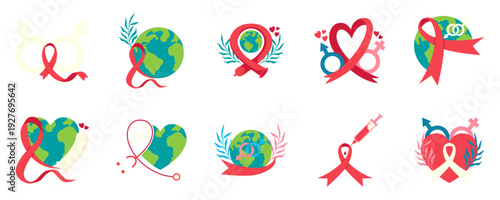 World AIDS Day Ribbon Icons Set