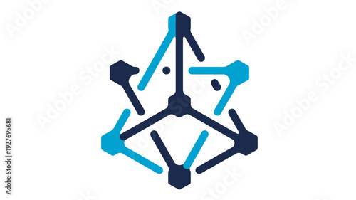 Abstract geometric network with blue and dark blue interconnected nodes and lines