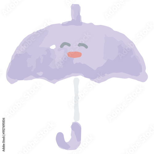 幼稚園・保育園向け 6月のやさしい水彩挿絵イラストシリーズ｜笑顔の傘 / June Watercolor Smiling Umbrella Illustration