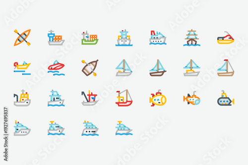 Watercraft Color Icon Set