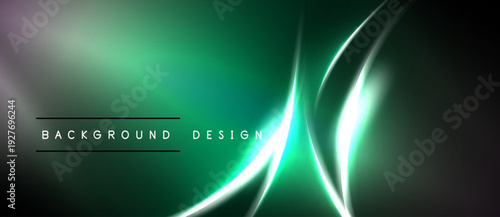 Abstract neon lines over dark green gradient. Modern design element for digital projects. Minimalist aesthetic, vibrant colors.
