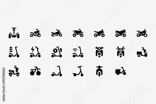 Two Wheeled Vehicles Solid Icon Set