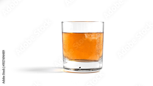 Whiskey with ice on white background. . High quality photo