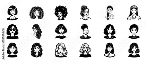 Diverse female portraits collection with various hairstyles and styles