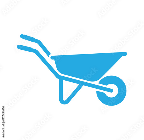 Blue wheelbarrow icon for gardening or construction work tools